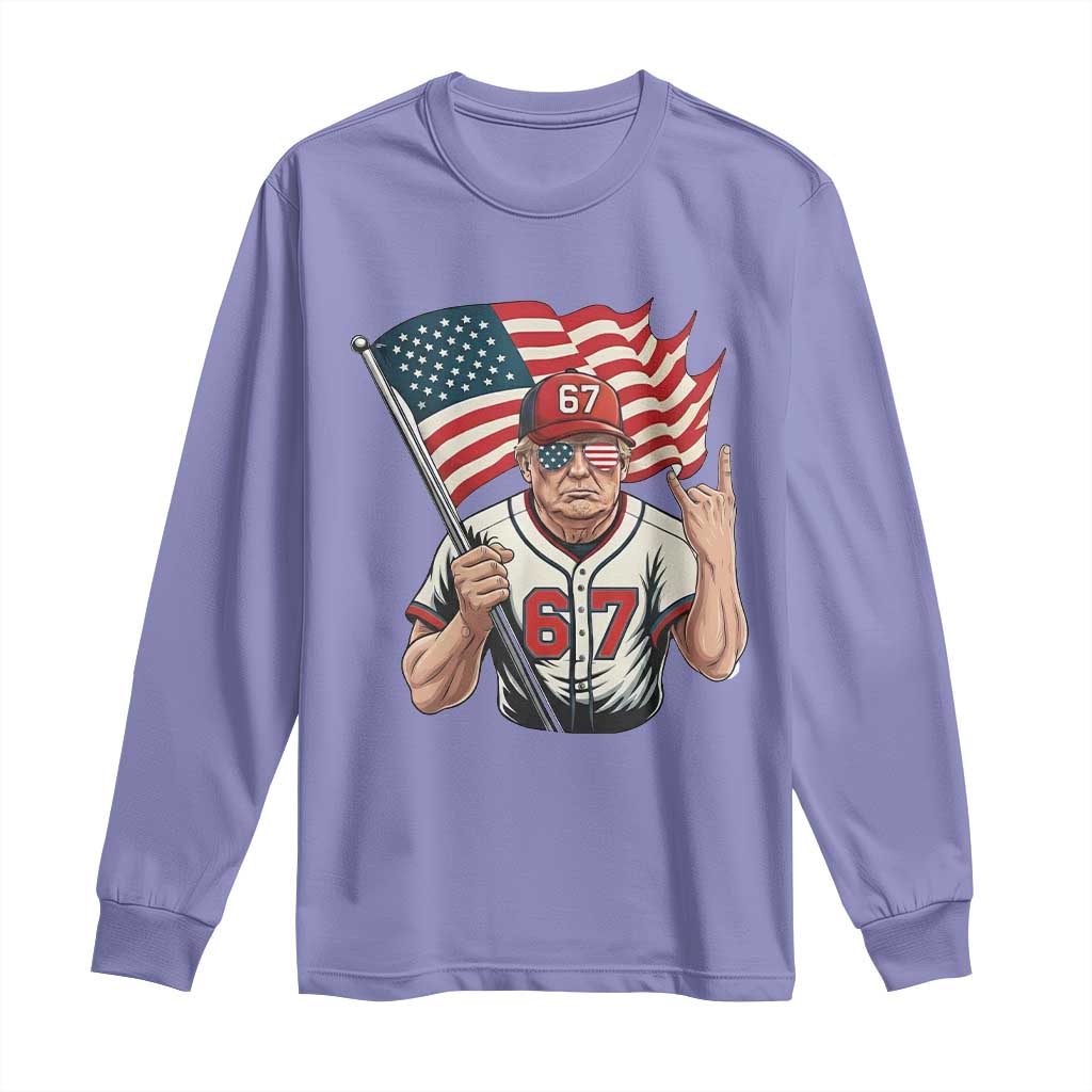 Funny Trump Patriotic 67 Meme Long Sleeve Shirt Six Seven Gen Alpha Slang Gift TS12 Violet Print Your Wear