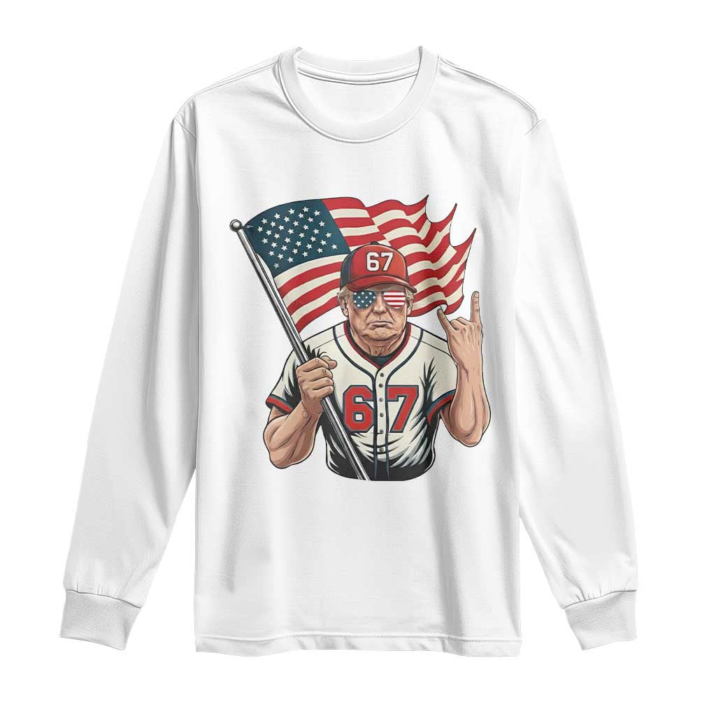 Funny Trump Patriotic 67 Meme Long Sleeve Shirt Six Seven Gen Alpha Slang Gift TS12 White Print Your Wear
