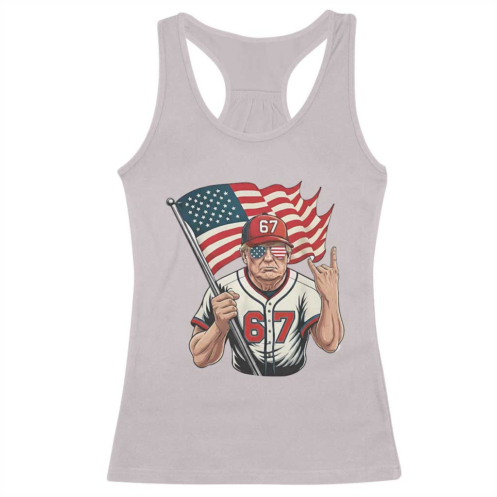 Funny Trump Patriotic 67 Meme Racerback Tank Top Six Seven Gen Alpha Slang Gift TS12 Ice Gray Print Your Wear