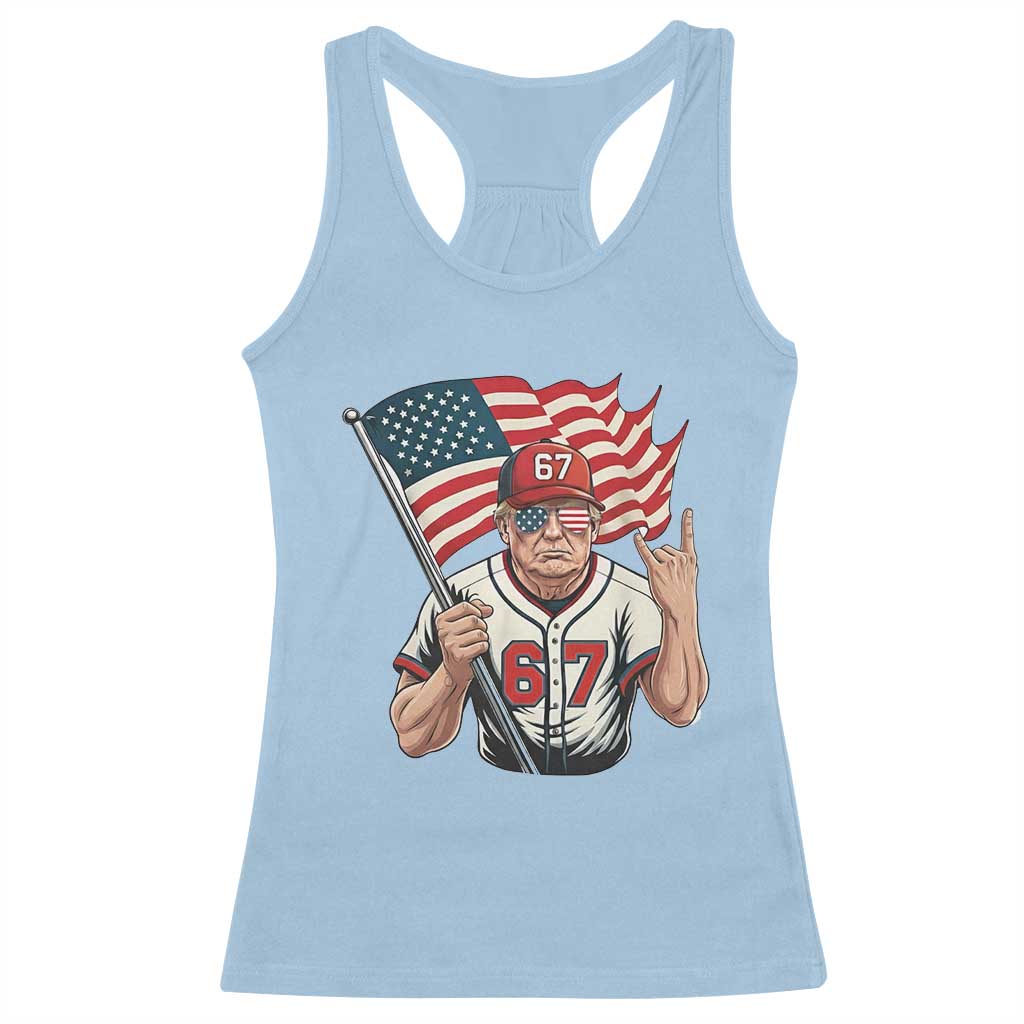Funny Trump Patriotic 67 Meme Racerback Tank Top Six Seven Gen Alpha Slang Gift TS12 Light Blue Print Your Wear