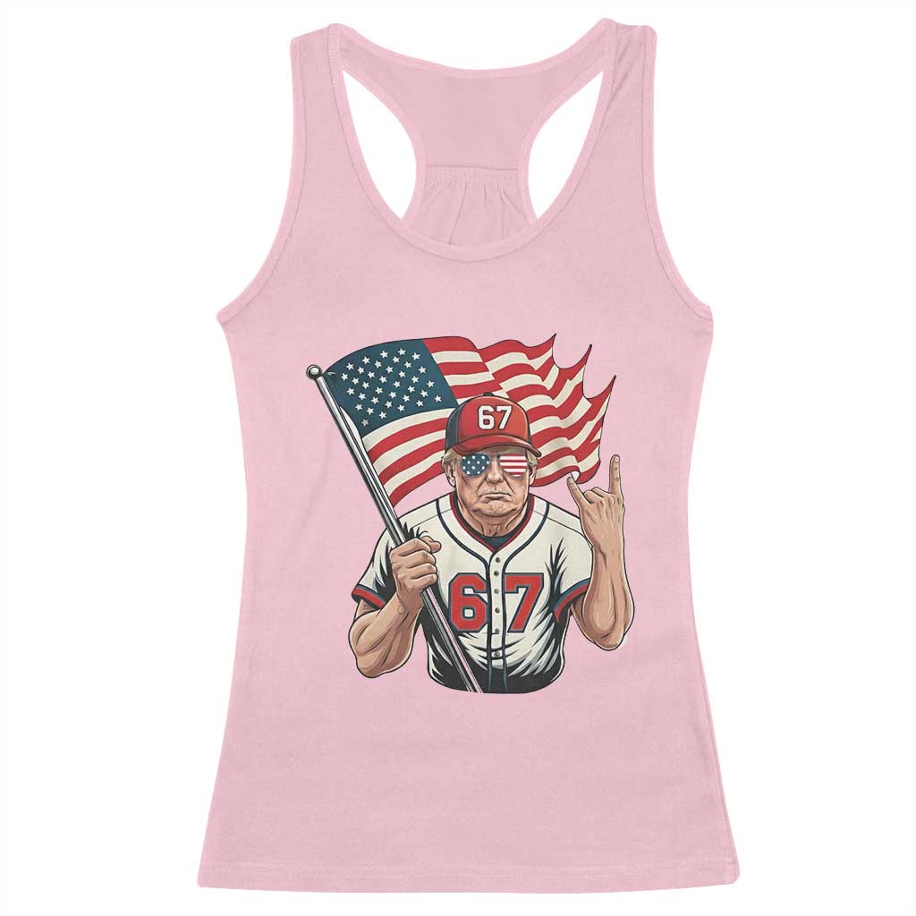 Funny Trump Patriotic 67 Meme Racerback Tank Top Six Seven Gen Alpha Slang Gift TS12 Light Pink Print Your Wear