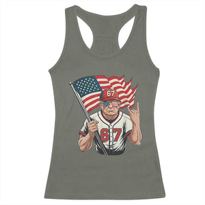 Funny Trump Patriotic 67 Meme Racerback Tank Top Six Seven Gen Alpha Slang Gift TS12 Military Green Print Your Wear