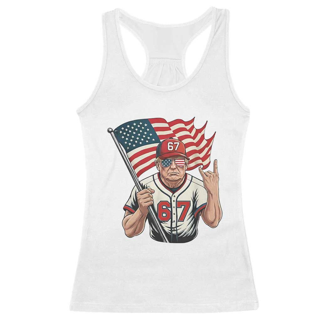 Funny Trump Patriotic 67 Meme Racerback Tank Top Six Seven Gen Alpha Slang Gift TS12 White Print Your Wear