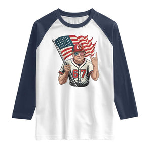 Funny Trump Patriotic 67 Meme Raglan Shirt Six Seven Gen Alpha Slang Gift TS12 White Navy Print Your Wear