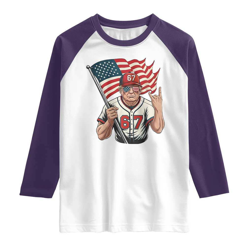 Funny Trump Patriotic 67 Meme Raglan Shirt Six Seven Gen Alpha Slang Gift TS12 White Purple Print Your Wear