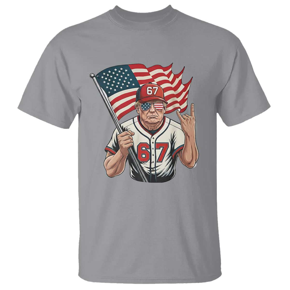 Funny Trump Patriotic 67 Meme T Shirt Six Seven Gen Alpha Slang Gift TS12 Sport Gray Print Your Wear