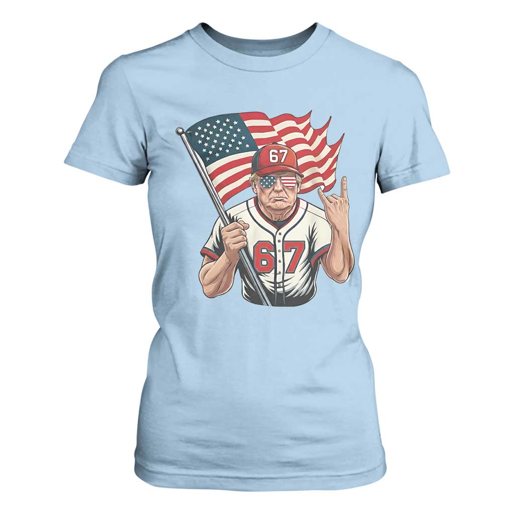Funny Trump Patriotic 67 Meme T Shirt For Women Six Seven Gen Alpha Slang Gift TS12 Light Blue Print Your Wear