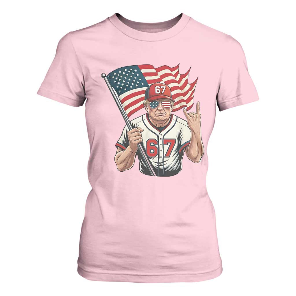 Funny Trump Patriotic 67 Meme T Shirt For Women Six Seven Gen Alpha Slang Gift TS12 Light Pink Print Your Wear