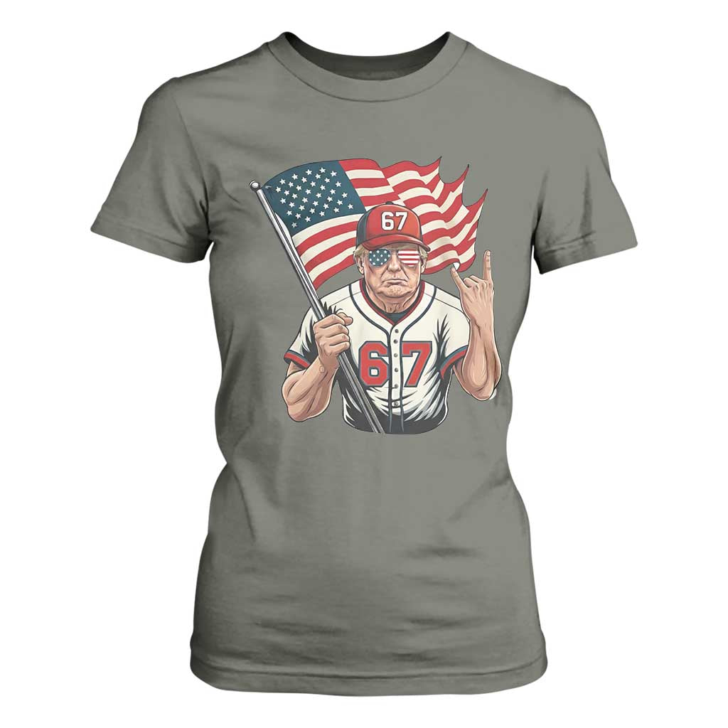 Funny Trump Patriotic 67 Meme T Shirt For Women Six Seven Gen Alpha Slang Gift TS12 Military Green Print Your Wear