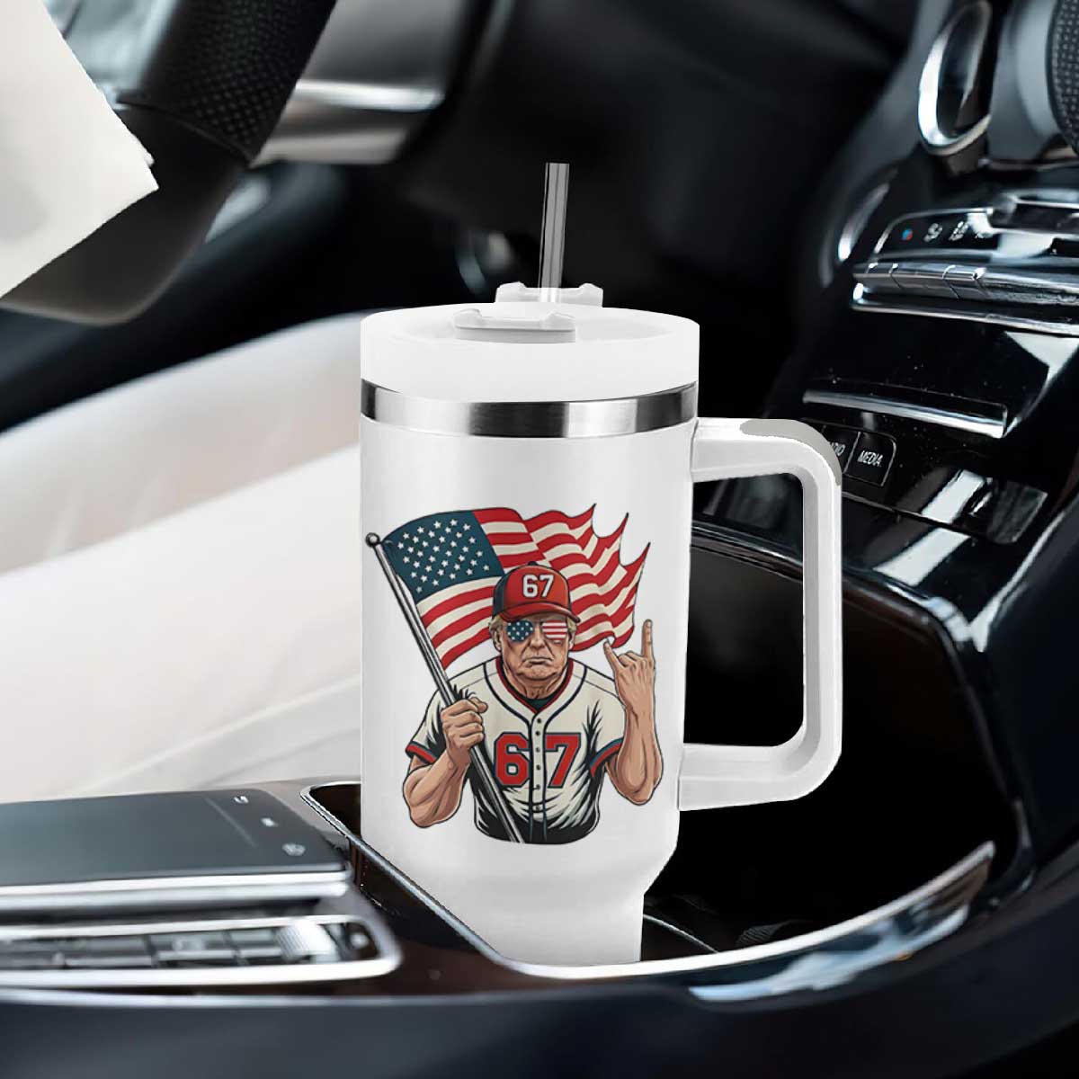 Funny Trump Patriotic 67 Meme Tumbler With Handle Six Seven Gen Alpha Slang Gift TS12 Print Your Wear