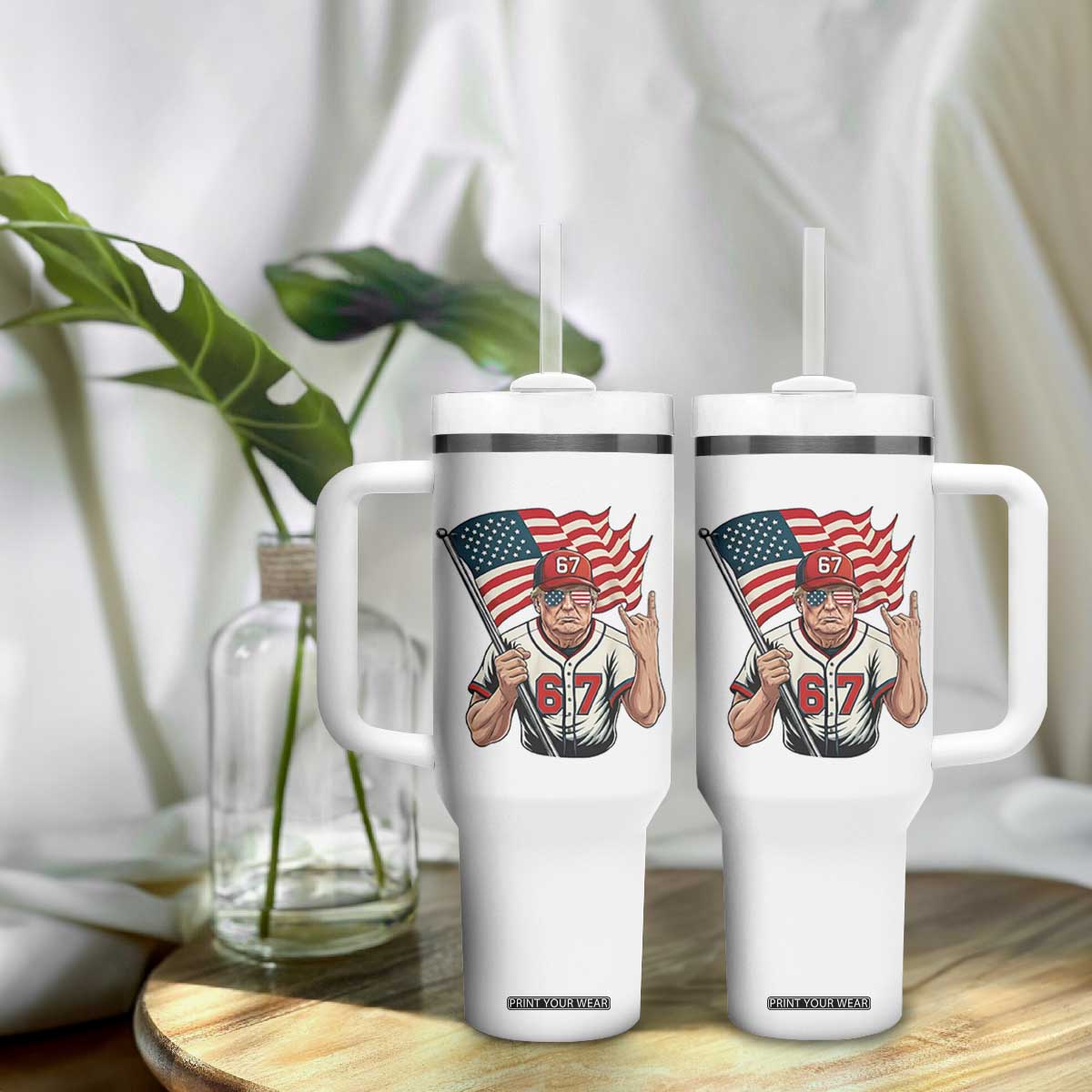 Funny Trump Patriotic 67 Meme Tumbler With Handle Six Seven Gen Alpha Slang Gift TS12 Print Your Wear