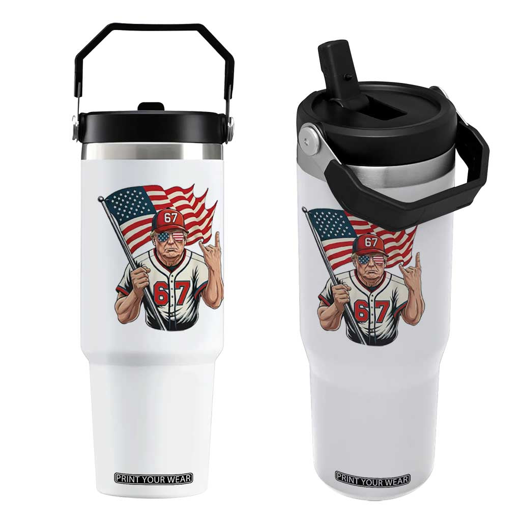 Funny Trump Patriotic 67 Meme Flip Straw Tumbler Six Seven Gen Alpha Slang Gift TS12 One Size: 30 oz White Print Your Wear