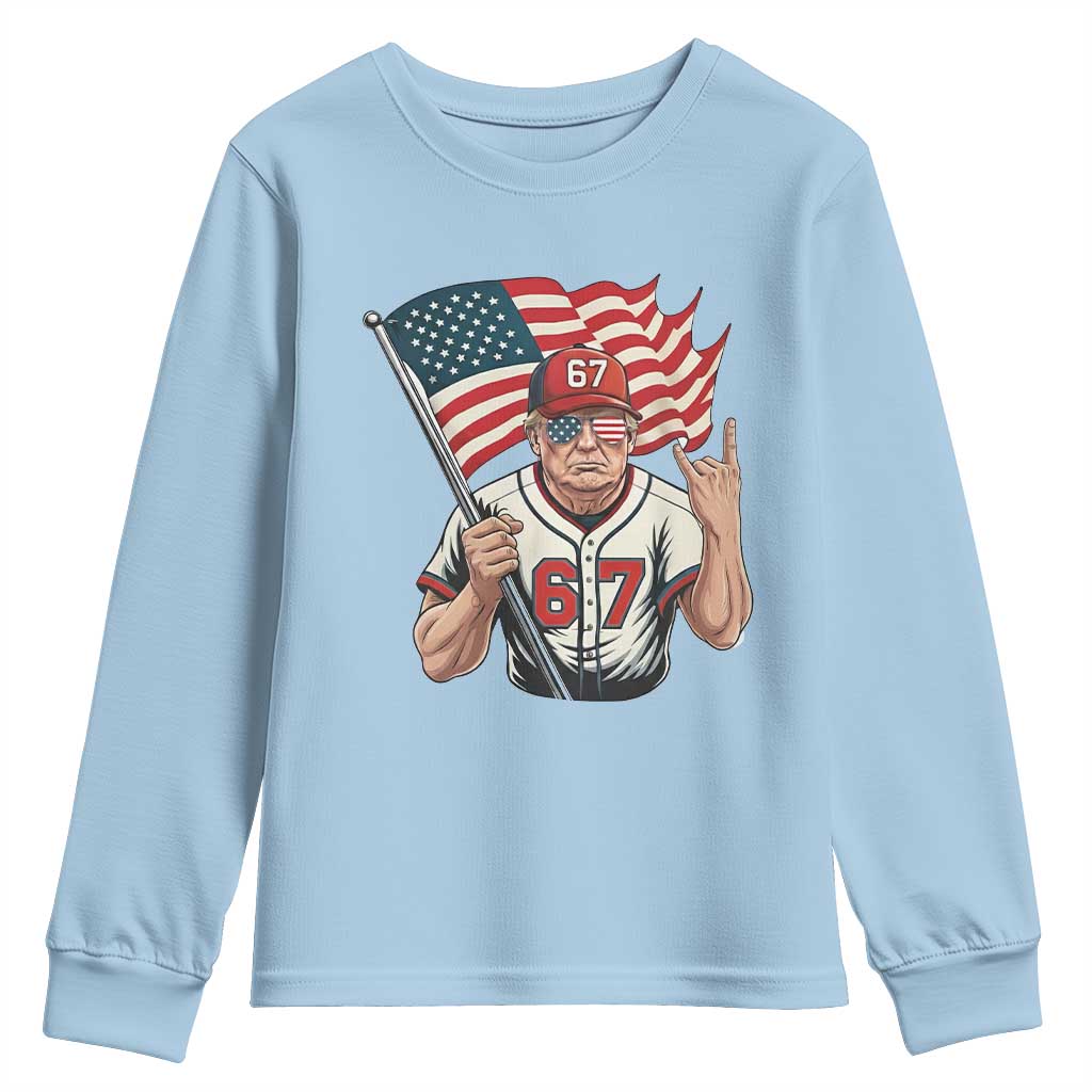 Funny Trump Patriotic 67 Meme Youth Sweatshirt Six Seven Gen Alpha Slang Gift TS12 Light Blue Print Your Wear