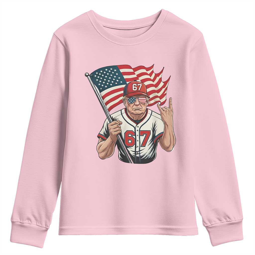 Funny Trump Patriotic 67 Meme Youth Sweatshirt Six Seven Gen Alpha Slang Gift TS12 Light Pink Print Your Wear