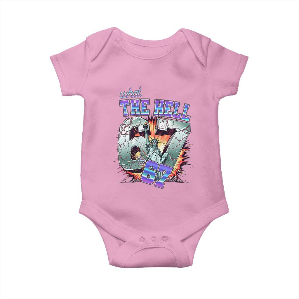 Funny Statue Of Liberty Six Seven Meme Baby Onesie What The Hell Is 67 Gift TS12 Light Pink Print Your Wear
