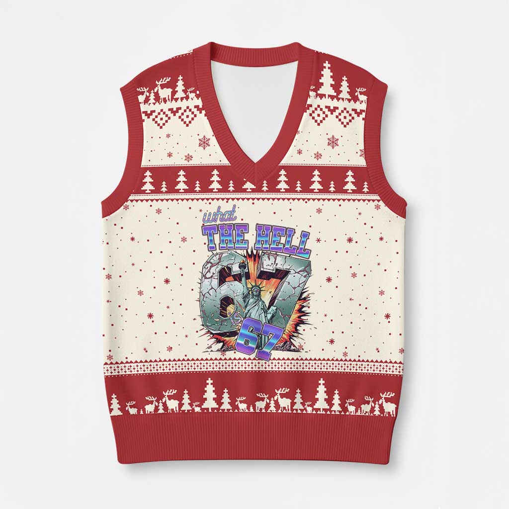Funny Statue Of Liberty Six Seven Meme V-Neck Knit Sweater Vest What The Hell Is 67 Gift TS12 Beige Red Print Your Wear
