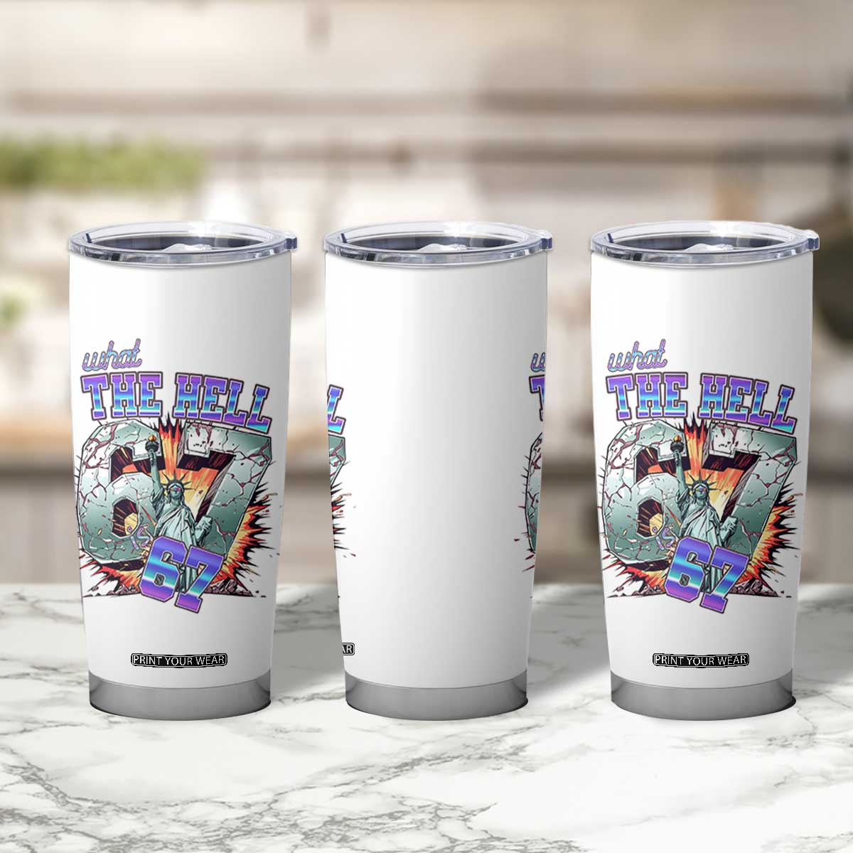 Funny Statue Of Liberty Six Seven Meme Tumbler Cup What The Hell Is 67 Gift TS12 Print Your Wear