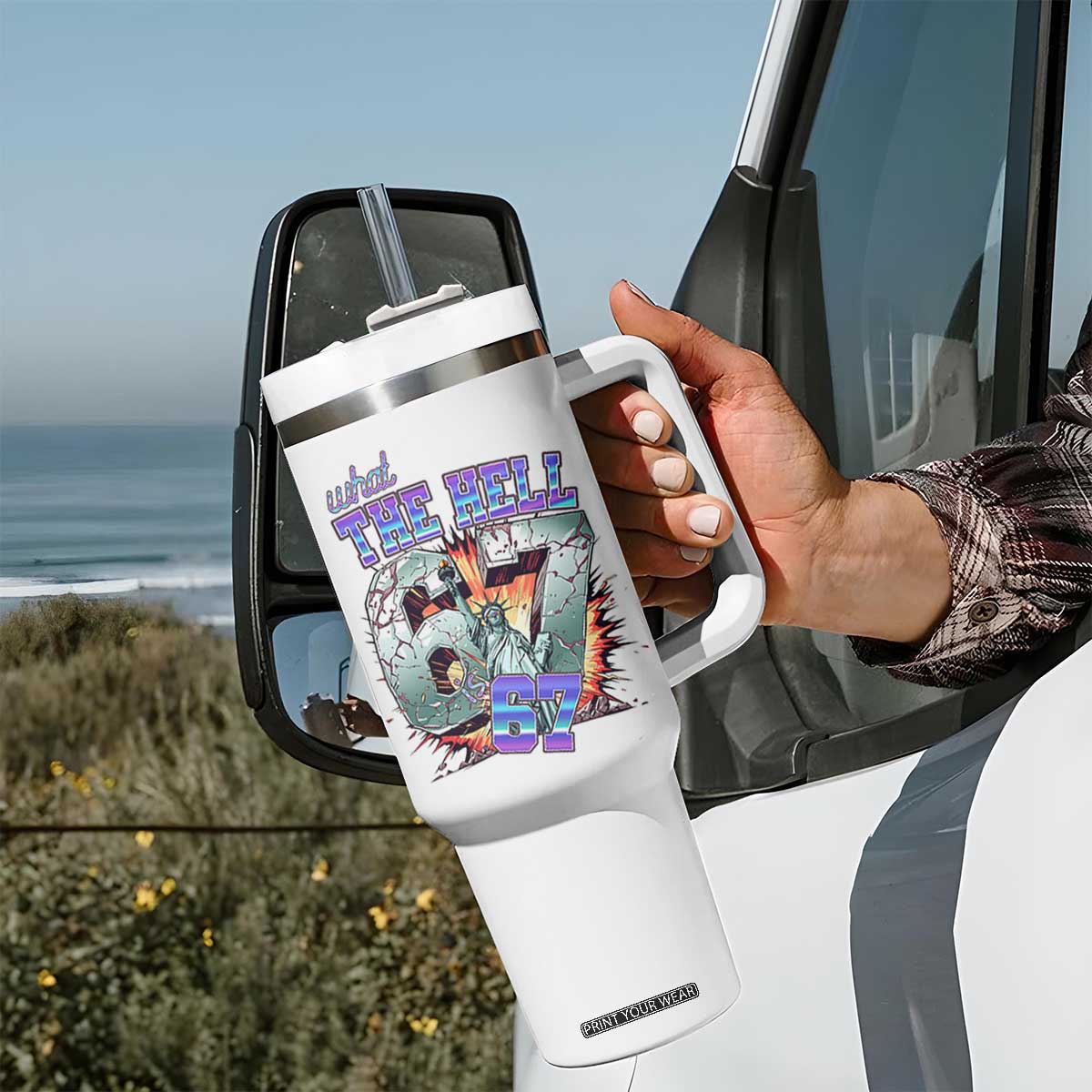 Funny Statue Of Liberty Six Seven Meme Tumbler With Handle What The Hell Is 67 Gift TS12 Print Your Wear