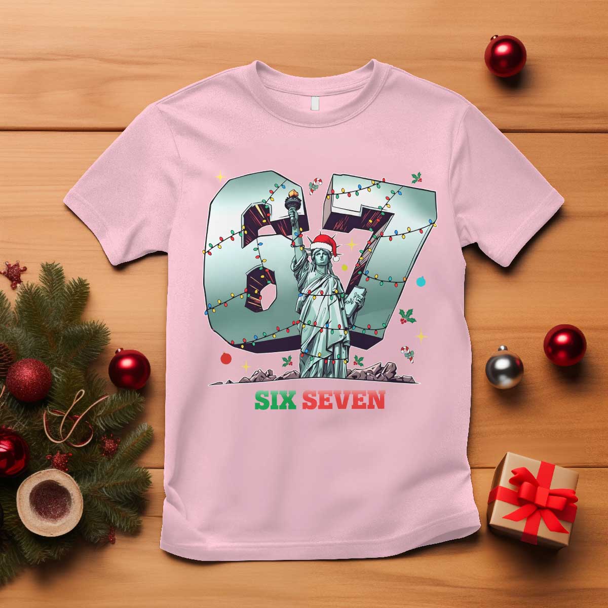 Statue Of Liberty Six Seven Meme T Shirt Trendy Gen Z Christmas Gift TS12 Light Pink Print Your Wear