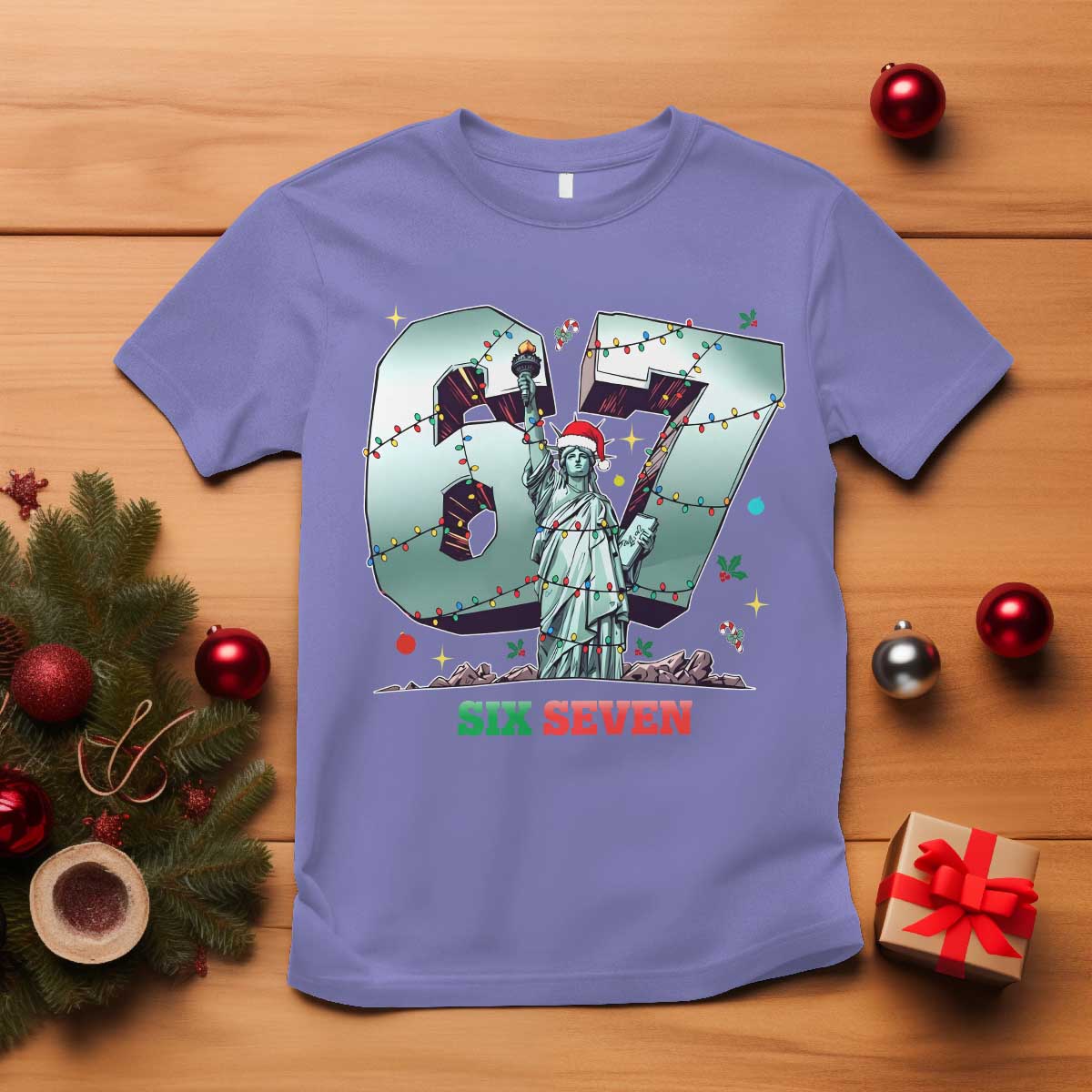 Statue Of Liberty Six Seven Meme T Shirt Trendy Gen Z Christmas Gift TS12 Violet Print Your Wear