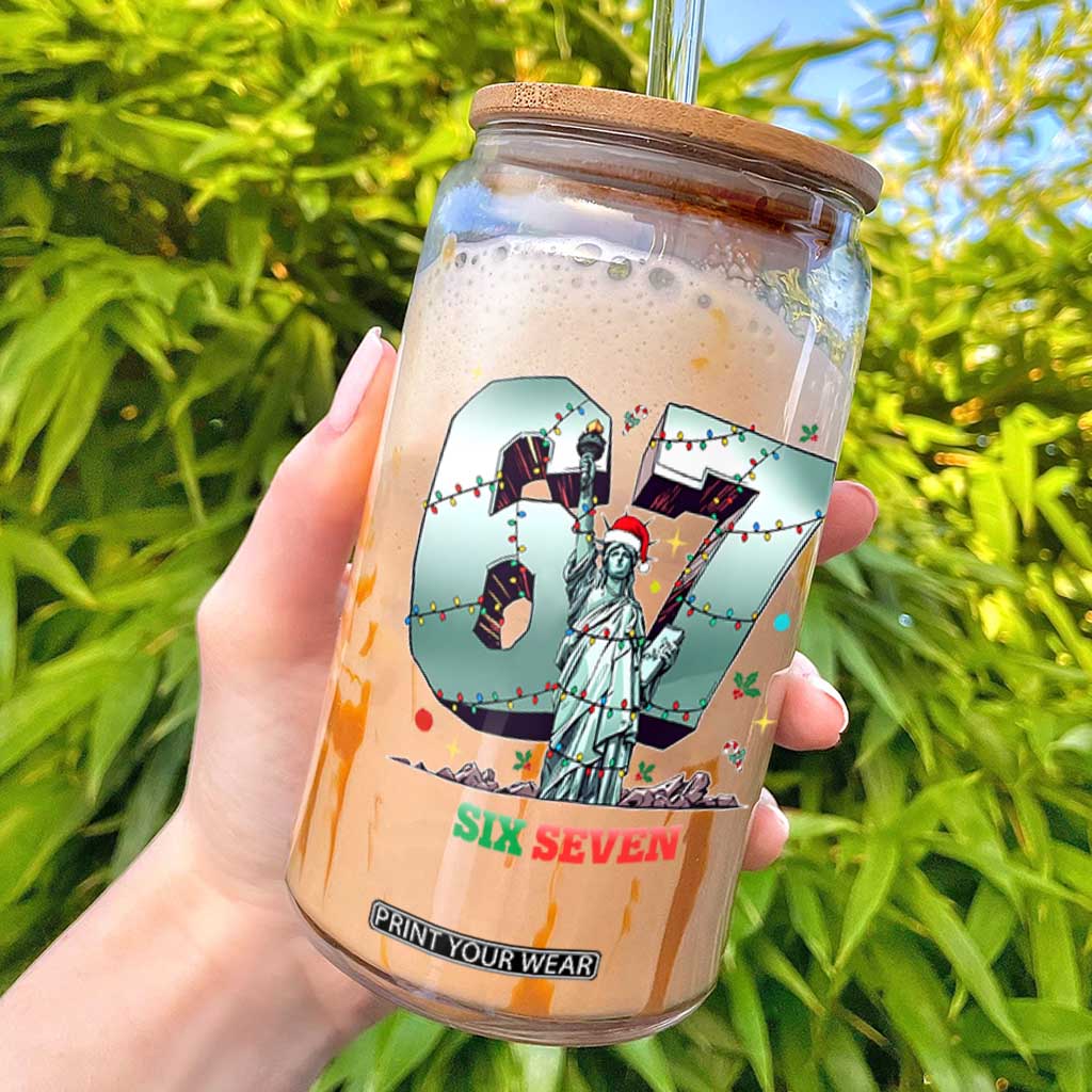 Statue Of Liberty Six Seven Meme Glass Can Trendy Gen Z Christmas Gift TS12 White Print Your Wear