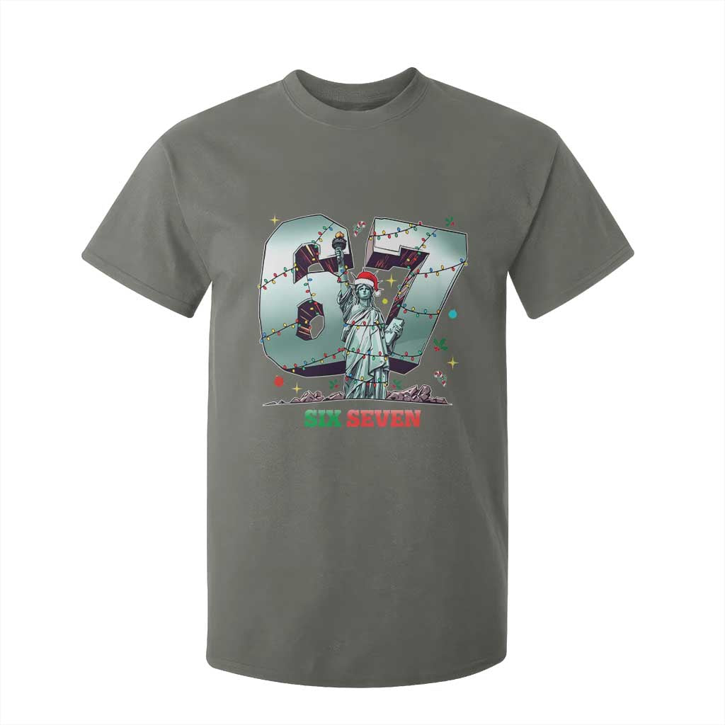Statue Of Liberty Six Seven Meme T Shirt For Kid Trendy Gen Z Christmas Gift TS12 Military Green Print Your Wear