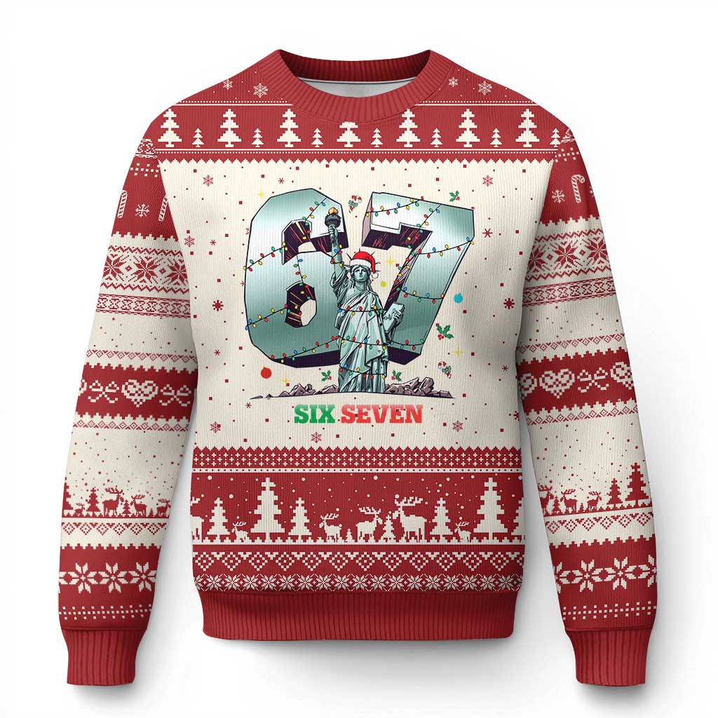 Statue Of Liberty Six Seven Meme Ugly Christmas Sweater Trendy Gen Z Xmas Gift TS12 Beige Red Print Your Wear