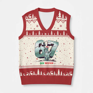 Statue Of Liberty Six Seven Meme V-Neck Knit Sweater Vest Trendy Gen Z Xmas Gift TS12 Beige Red Print Your Wear