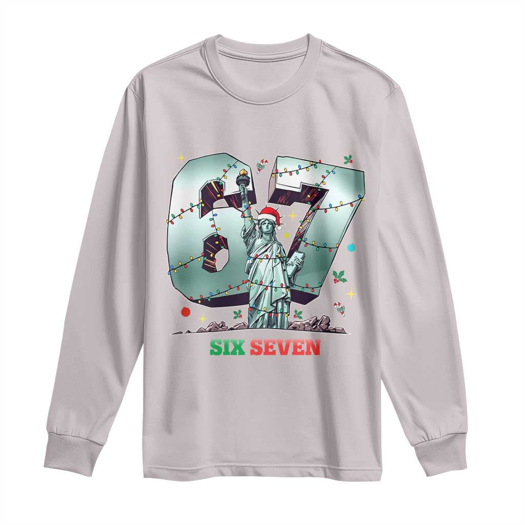 Statue Of Liberty Six Seven Meme Long Sleeve Shirt Trendy Gen Z Christmas Gift TS12 Ice Gray Print Your Wear