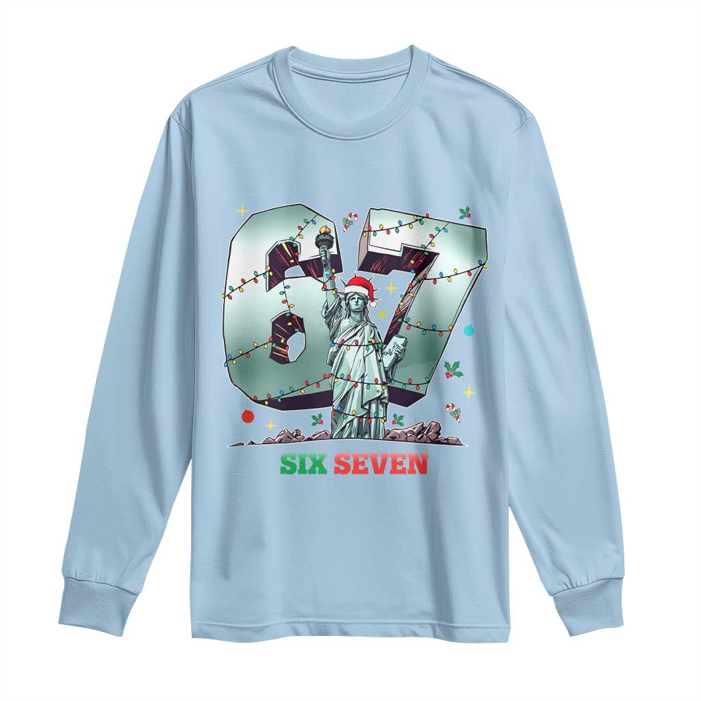 Statue Of Liberty Six Seven Meme Long Sleeve Shirt Trendy Gen Z Christmas Gift TS12 Light Blue Print Your Wear