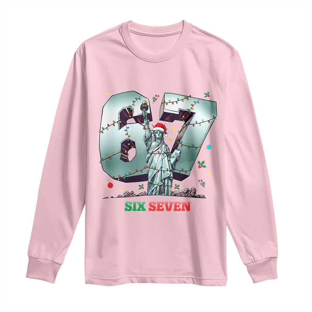 Statue Of Liberty Six Seven Meme Long Sleeve Shirt Trendy Gen Z Christmas Gift TS12 Light Pink Print Your Wear