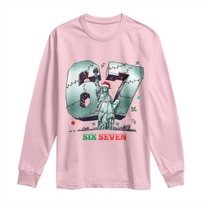 Statue Of Liberty Six Seven Meme Long Sleeve Shirt Trendy Gen Z Christmas Gift TS12 Light Pink Print Your Wear