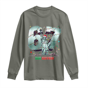 Statue Of Liberty Six Seven Meme Long Sleeve Shirt Trendy Gen Z Christmas Gift TS12 Military Green Print Your Wear