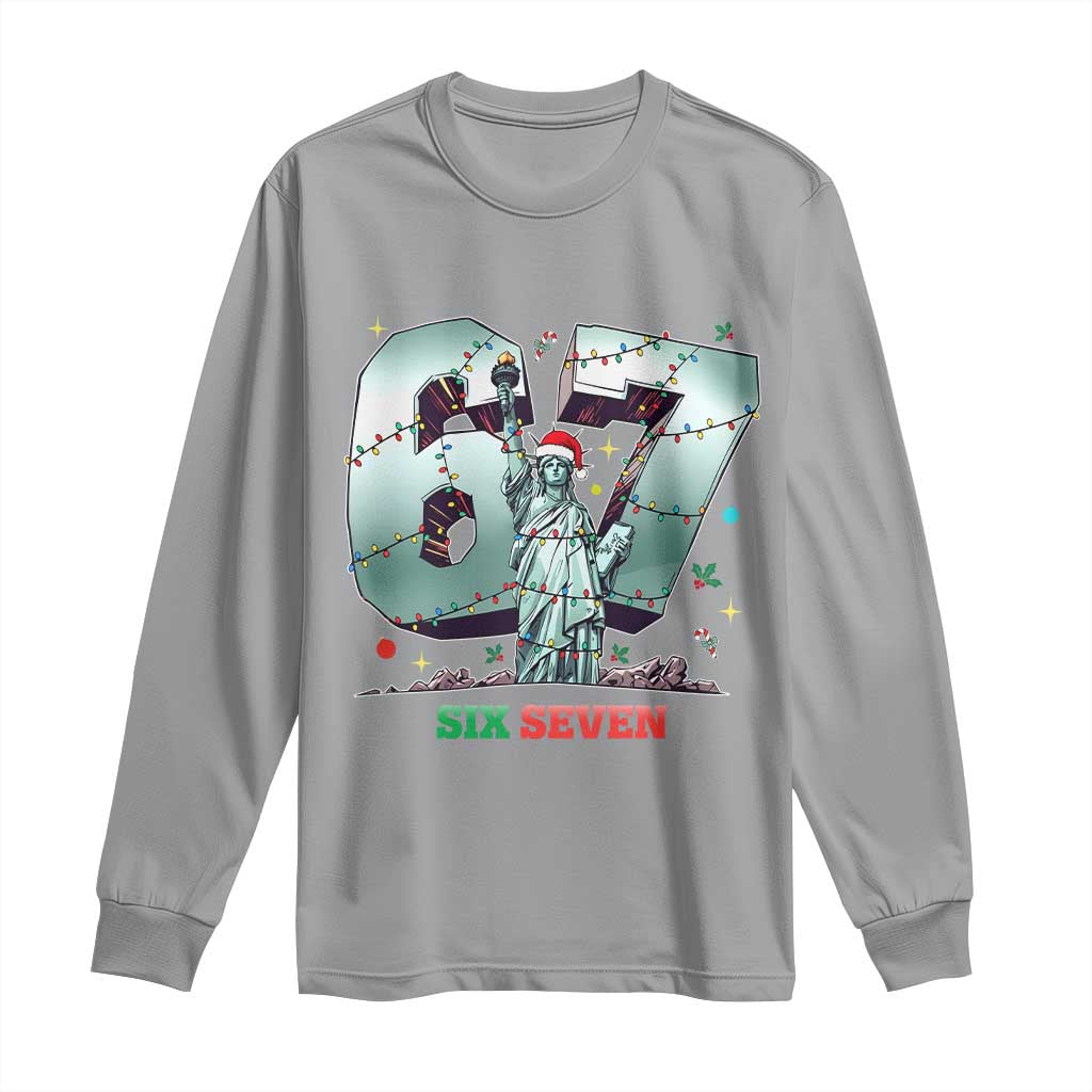 Statue Of Liberty Six Seven Meme Long Sleeve Shirt Trendy Gen Z Christmas Gift TS12 Sport Gray Print Your Wear