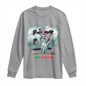 Statue Of Liberty Six Seven Meme Long Sleeve Shirt Trendy Gen Z Christmas Gift TS12 Sport Gray Print Your Wear