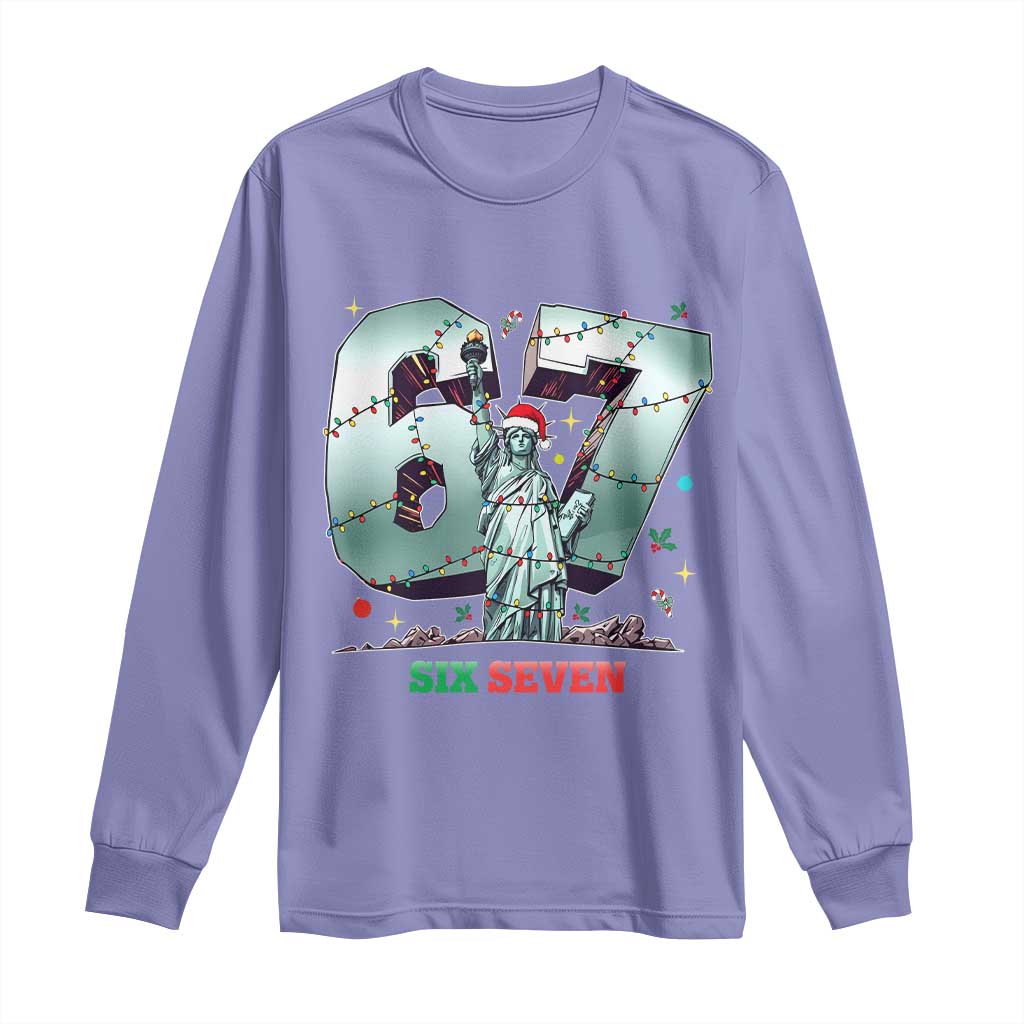Statue Of Liberty Six Seven Meme Long Sleeve Shirt Trendy Gen Z Christmas Gift TS12 Violet Print Your Wear