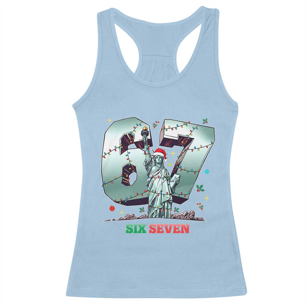 Statue Of Liberty Six Seven Meme Racerback Tank Top Trendy Gen Z Christmas Gift TS12 Light Blue Print Your Wear
