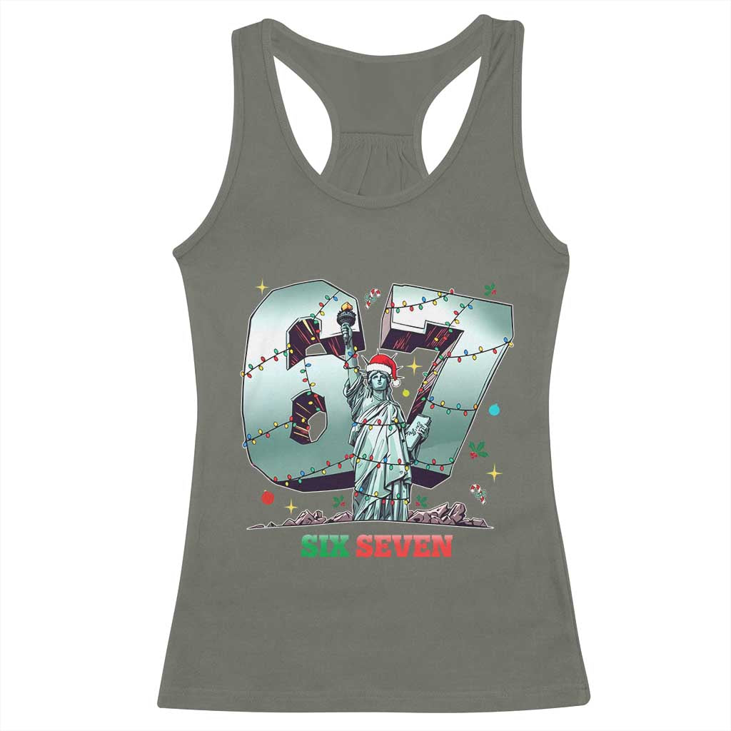 Statue Of Liberty Six Seven Meme Racerback Tank Top Trendy Gen Z Christmas Gift TS12 Military Green Print Your Wear