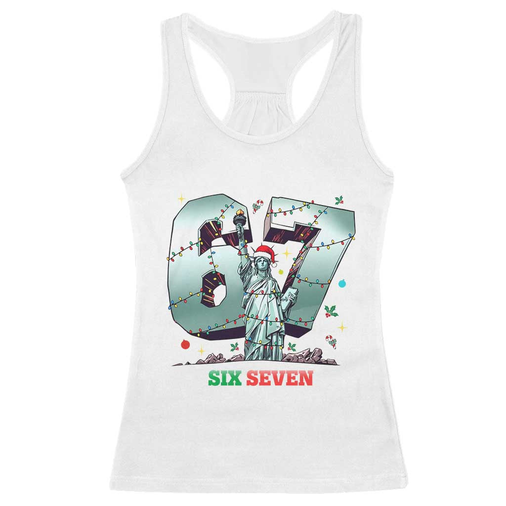 Statue Of Liberty Six Seven Meme Racerback Tank Top Trendy Gen Z Christmas Gift TS12 White Print Your Wear