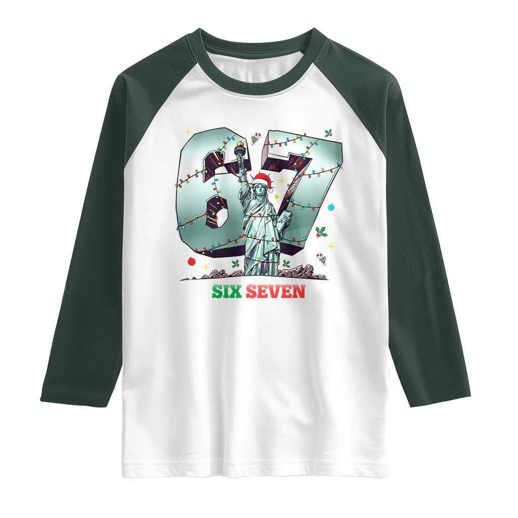 Statue Of Liberty Six Seven Meme Raglan Shirt Trendy Gen Z Christmas Gift TS12 White Dark Forest Green Print Your Wear