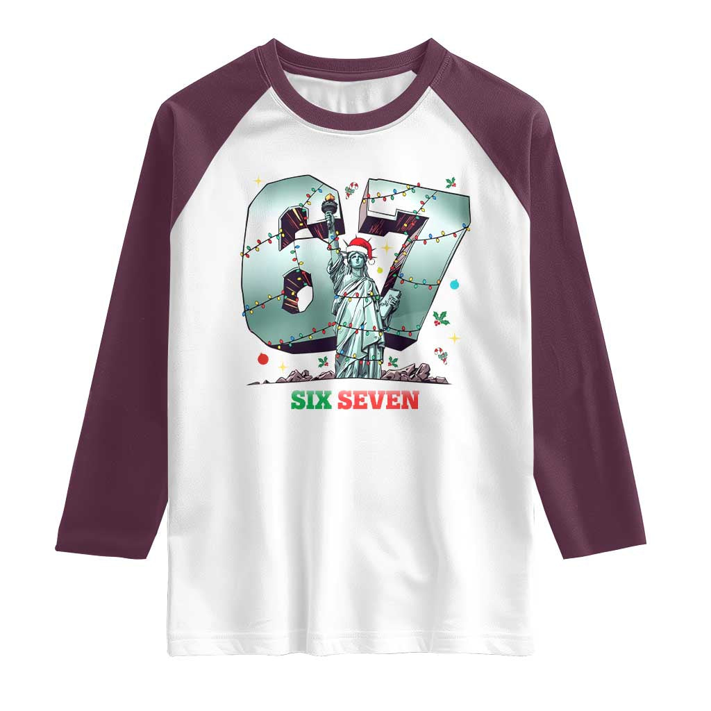 Statue Of Liberty Six Seven Meme Raglan Shirt Trendy Gen Z Christmas Gift TS12 White Maroon Print Your Wear