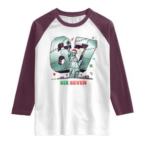 Statue Of Liberty Six Seven Meme Raglan Shirt Trendy Gen Z Christmas Gift TS12 White Maroon Print Your Wear