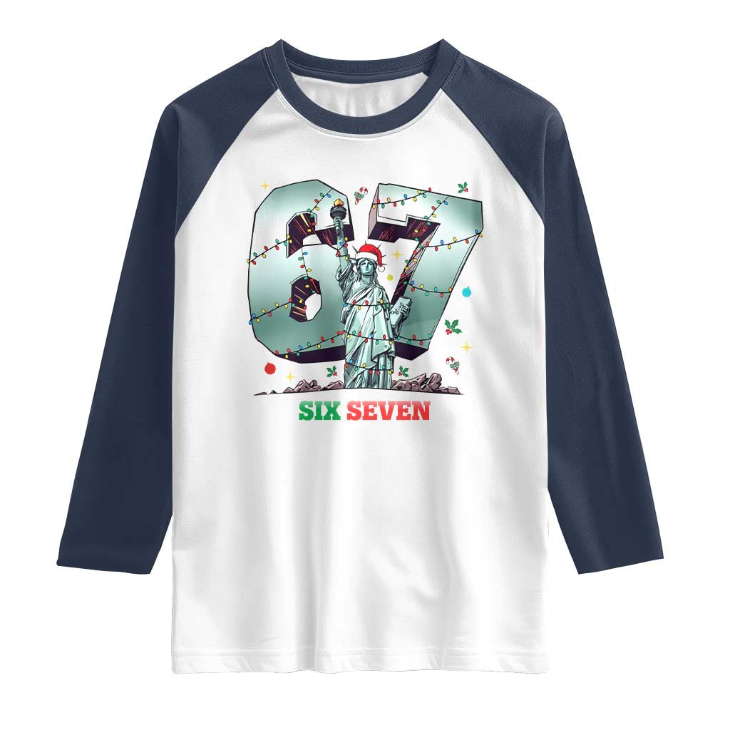 Statue Of Liberty Six Seven Meme Raglan Shirt Trendy Gen Z Christmas Gift TS12 White Navy Print Your Wear