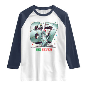 Statue Of Liberty Six Seven Meme Raglan Shirt Trendy Gen Z Christmas Gift TS12 White Navy Print Your Wear