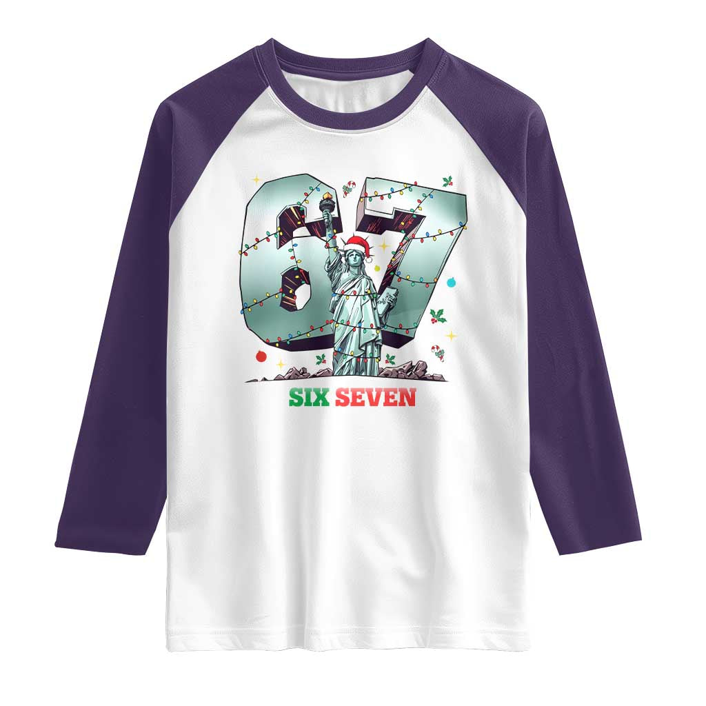 Statue Of Liberty Six Seven Meme Raglan Shirt Trendy Gen Z Christmas Gift TS12 White Purple Print Your Wear
