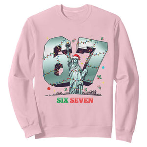 Statue Of Liberty Six Seven Meme Sweatshirt Trendy Gen Z Christmas Gift TS12 Light Pink Print Your Wear