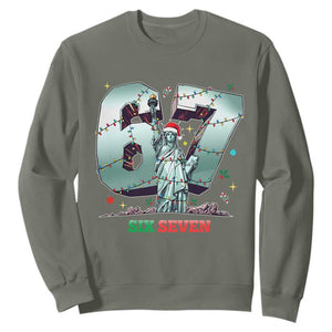 Statue Of Liberty Six Seven Meme Sweatshirt Trendy Gen Z Christmas Gift TS12 Military Green Print Your Wear
