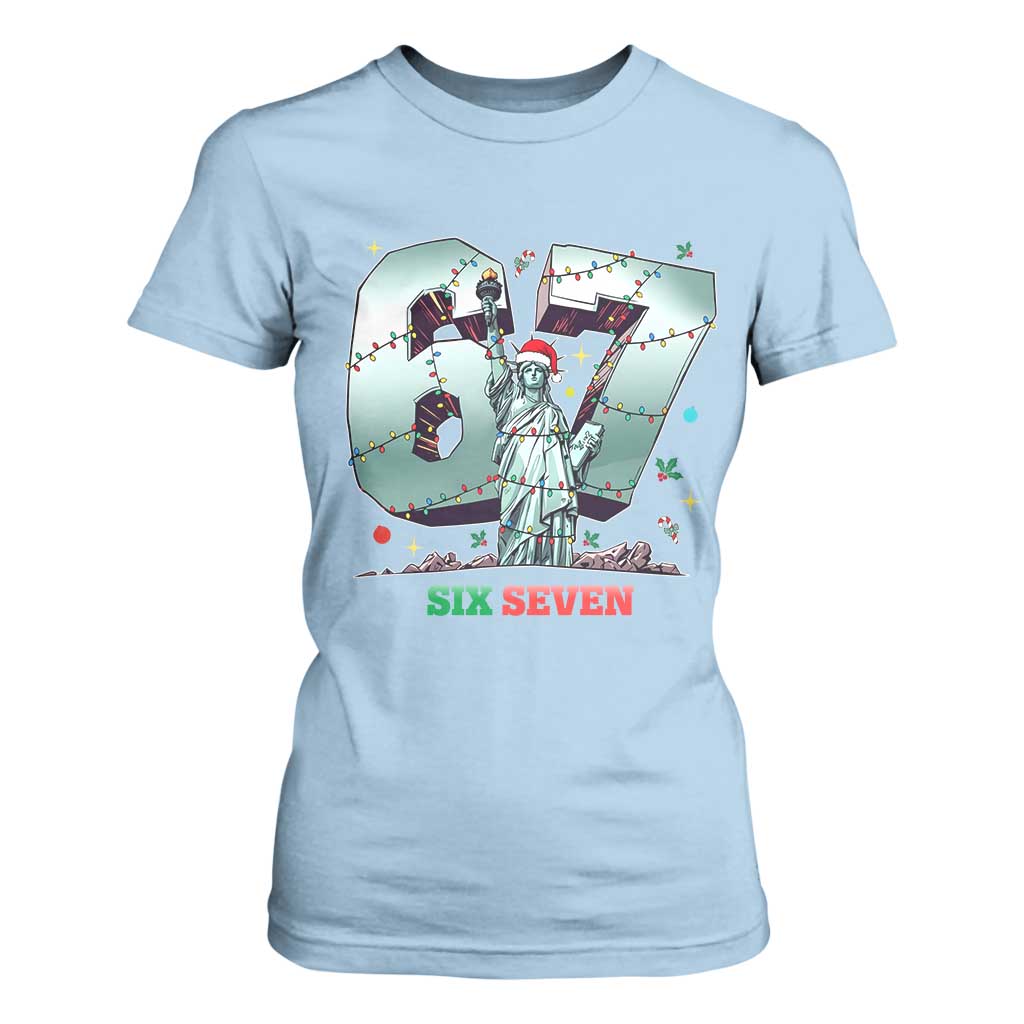 Statue Of Liberty Six Seven Meme T Shirt For Women Trendy Gen Z Christmas Gift TS12 Light Blue Print Your Wear