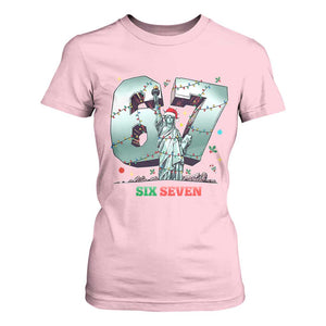 Statue Of Liberty Six Seven Meme T Shirt For Women Trendy Gen Z Christmas Gift TS12 Light Pink Print Your Wear