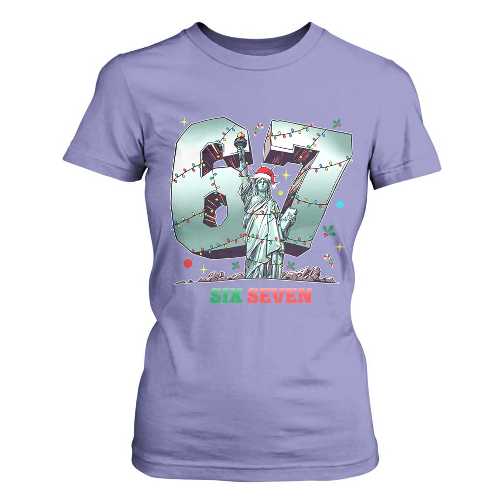 Statue Of Liberty Six Seven Meme T Shirt For Women Trendy Gen Z Christmas Gift TS12 Violet Print Your Wear